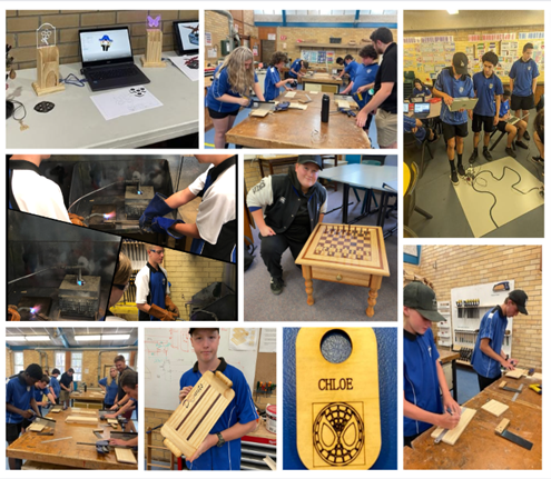 Collage photos of students during Woodwork technology